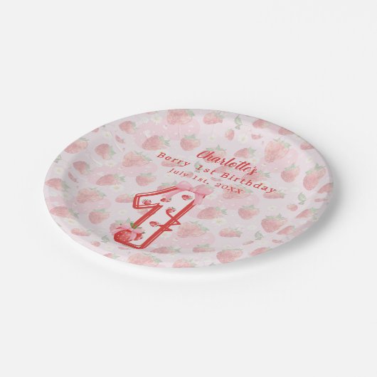 Assiettes En Carton Berry 1er Anniversaire fraises rouge (Angle)