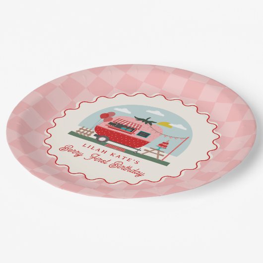 Assiettes En Carton Berry 1er Birthday Strawberry Camper Checper (Angle)