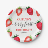 Assiettes En Carton Berry aux fraises sucrées Premier 1er anniversaire (Devant)
