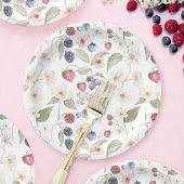Assiettes En Carton Berry Baby shower doux Fleurs et baies sauvages