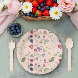 Assiettes En Carton Berry Baby shower doux Fleurs et baies sauvages