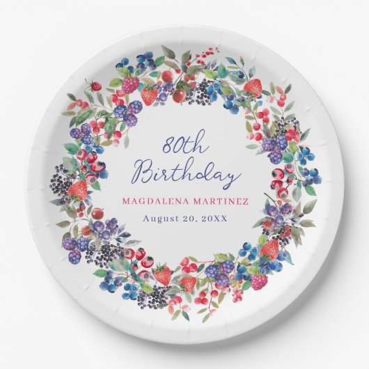 Assiettes En Carton Berry Boho Rustique Été 80e anniversaire Personnal (Devant)