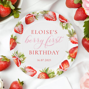 Assiettes En Carton Berry de fraise Coquette Premier anniversaire