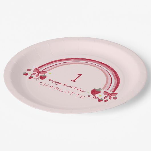 Assiettes En Carton Berry First Birday Rainbow Strawberry Bows (Angle)