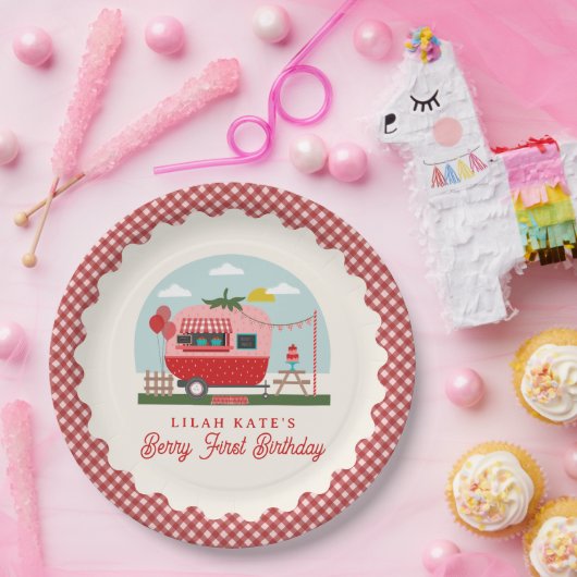 Assiettes En Carton Berry First Birday Strawberry Camper (Fête)