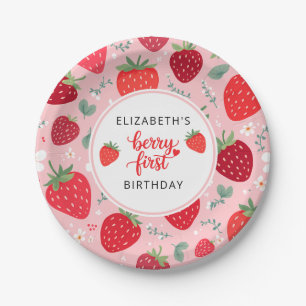 Assiettes En Carton Berry First Cute 1er Anniversaire Fille aux fraise