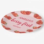 Assiettes En Carton Berry First | fraise 1er Anniversaire rose (Angle)