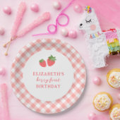 Assiettes En Carton Berry First Pink Strawberry Gingham (Fête)