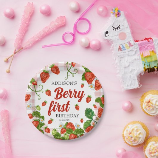 Assiettes En Carton Berry First Strawberry 1er fête d'anniversaire Per (Fête)