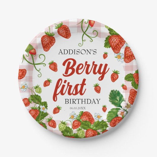 Assiettes En Carton Berry First Strawberry 1er fête d'anniversaire Per (Devant)