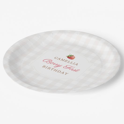 Assiettes En Carton Berry First Strawberry En vichy fête d'anniversair (Angle)