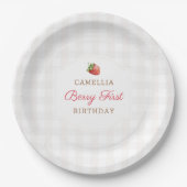 Assiettes En Carton Berry First Strawberry En vichy fête d'anniversair (Devant)