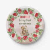Assiettes En Carton Berry First Strawberry et Bear Anniversaire (Devant)