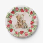 Assiettes En Carton Berry First Strawberry et Bear Anniversaire (Devant)