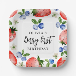 Assiettes En Carton Berry First Strawberry et Blueberry Anniversaire