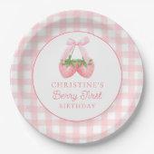 Assiettes En Carton Berry First Strawberry Pink Bow 1er anniversaire (Devant)
