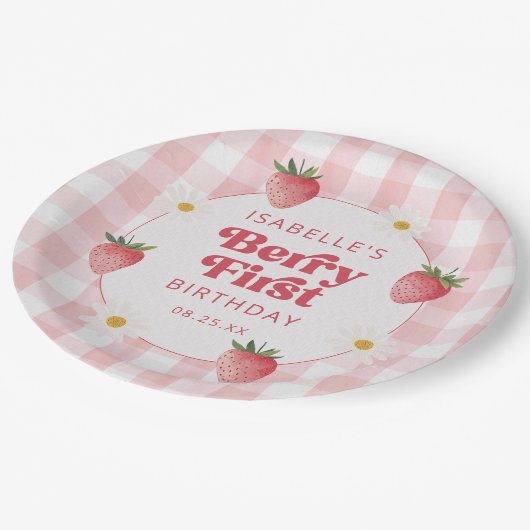 Assiettes En Carton Berry fraise marguerite 1er anniversaire (Angle)