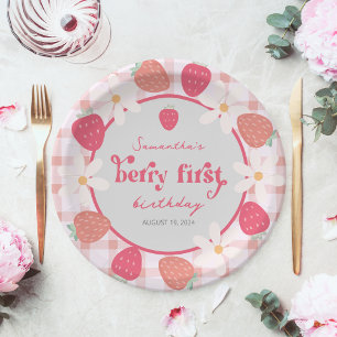 Assiettes En Carton Berry fraise Premier anniversaire