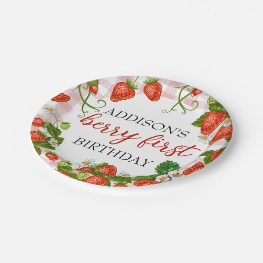 Assiettes En Carton Berry fraise Première fille 1er anniversaire (Angle)