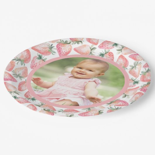 Assiettes En Carton Berry fraise première photo 1ère fête d'anniversai (Angle)