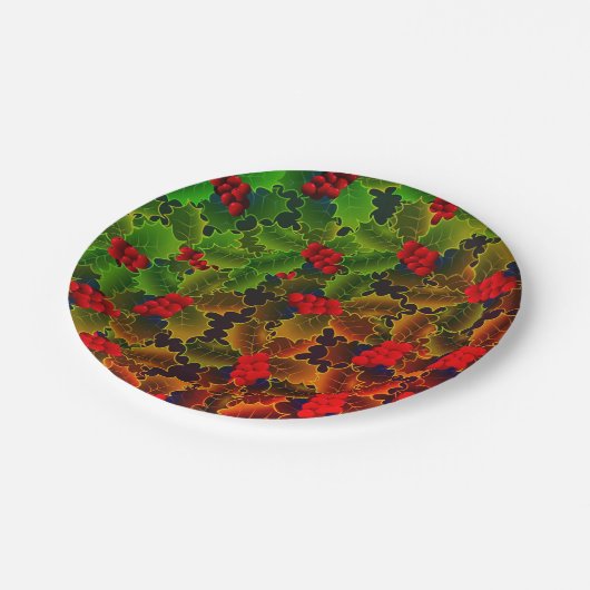 Assiettes En Carton Berry Holly et feuille brillant hiver rouge vert (Angle)