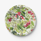 Assiettes En Carton Berry Holly Festive et aquarelle À feuillage persi (Devant)