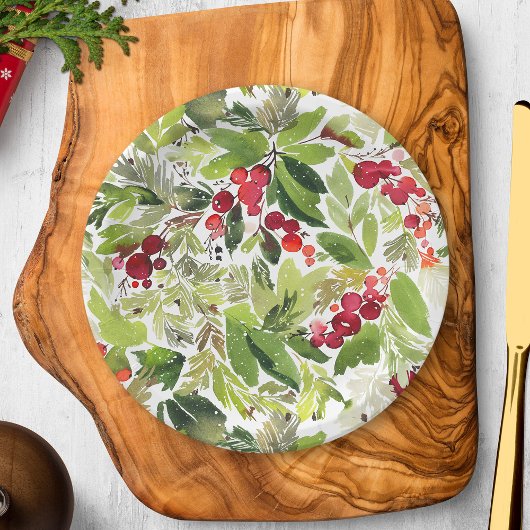 Assiettes En Carton Berry Holly Festive et aquarelle À feuillage persi