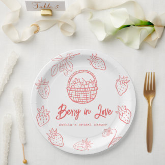 Assiettes En Carton Berry in Love Hand-drawn Strawberry Bridal Shower
