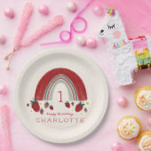 Assiettes En Carton Berry Premier anniversaire fraise arc-en-ciel Flor (Fête)