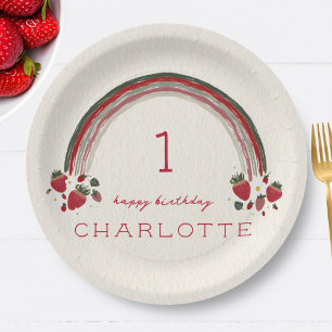 Assiettes En Carton Berry Premier anniversaire fraise Floral Arc-en-ci