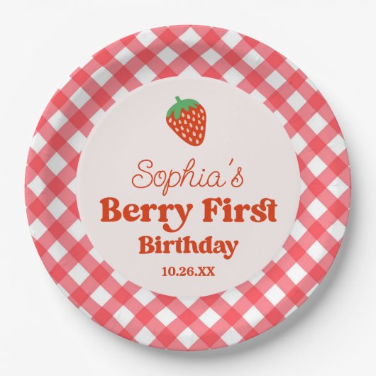 Assiettes En Carton Berry rouge fraise première fête d'anniversaire (Devant)