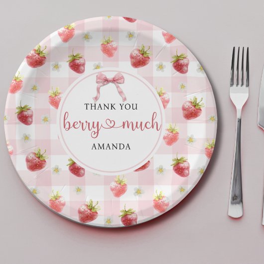 Assiettes En Carton Berry rouge fraise rose Plaid Merci beaucoup