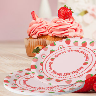 Assiettes En Carton Berry rouge rose mignon Premier anniversaire