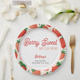 Assiettes En Carton Berry Sweet À damiers Baby shower de fraise