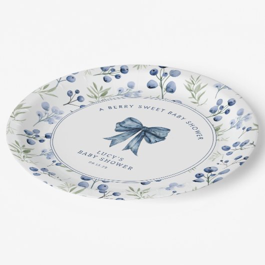 Assiettes En Carton Berry Sweet Baby shower Blueberry Bow (Angle)