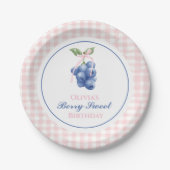 Assiettes En Carton Berry Sweet bleu anniversaire Pink Bow En vichy (Devant)