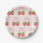 Assiettes En Carton Berry Sweet fraise anniversaire En vichy rose (Devant)