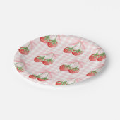 Assiettes En Carton Berry Sweet fraise anniversaire En vichy rose (Angle)