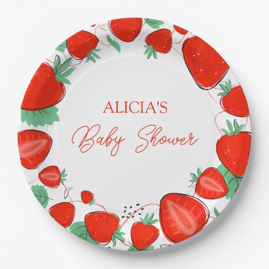 Assiettes En Carton Berry Sweet Strawberries Baby shower fille (Devant)