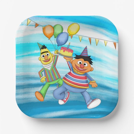 Assiettes En Carton Bert et Ernie Balloons d'anniversaire (Recto)