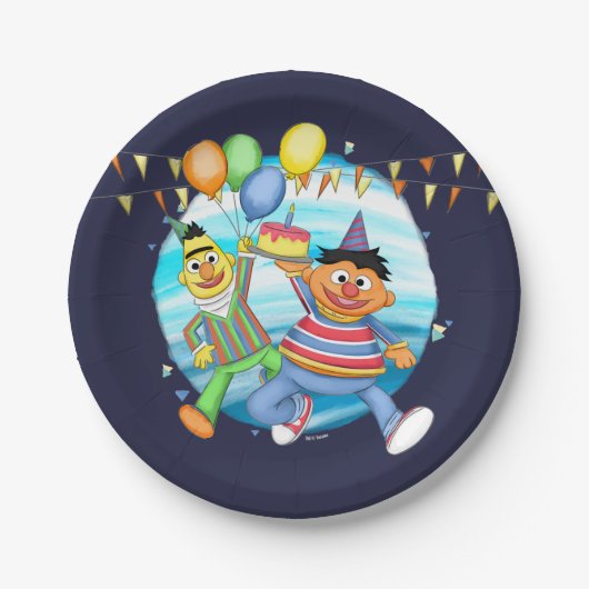 Assiettes En Carton Bert et Ernie Balloons d'anniversaire (Devant)