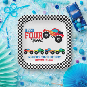 Assiettes En Carton Besoin de quatre vitesses Monster Truck Anniversai