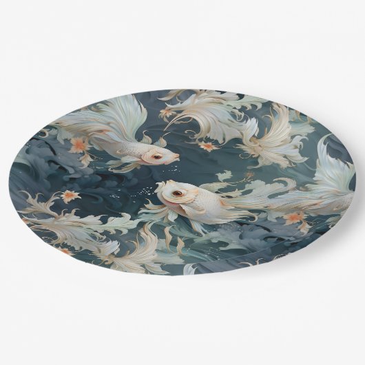 Assiettes En Carton Bêta poisson bleu blanc (Angle)