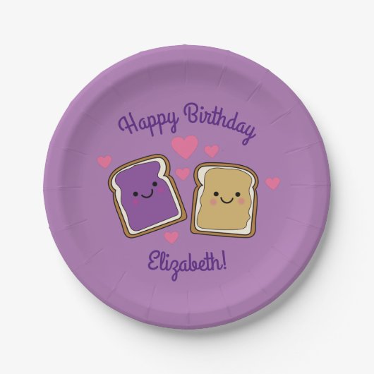 Assiettes En Carton Beurre d'arachide et Jelly fête d'anniversaire PBJ (Devant)
