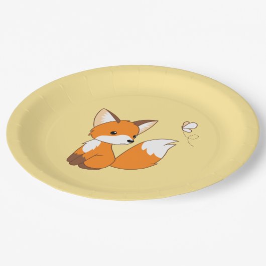 Assiettes En Carton Beurre de surveillance Little Fox sur Jaune (Angle)