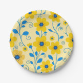 Assiettes En Carton Beurre jaune et bleu floral (Devant)