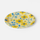 Assiettes En Carton Beurre jaune et bleu floral (Angle)