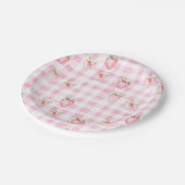 Assiettes En Carton Beurre mignonne En vichy rose fraise (Angle)