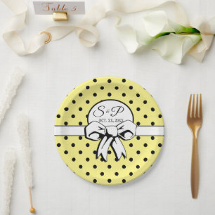 Assiettes En Carton Beurre Polka Jaune Point Blanc Bow Personnalisé