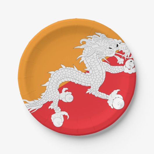 Assiettes En Carton Bhoutan Drapeau design avec Dragon Blanc (Devant)
